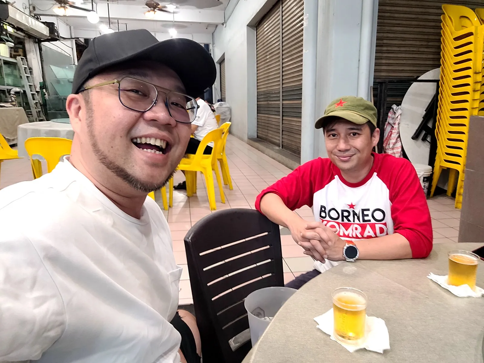 Late-night selfie with the same friend at a kopitiam