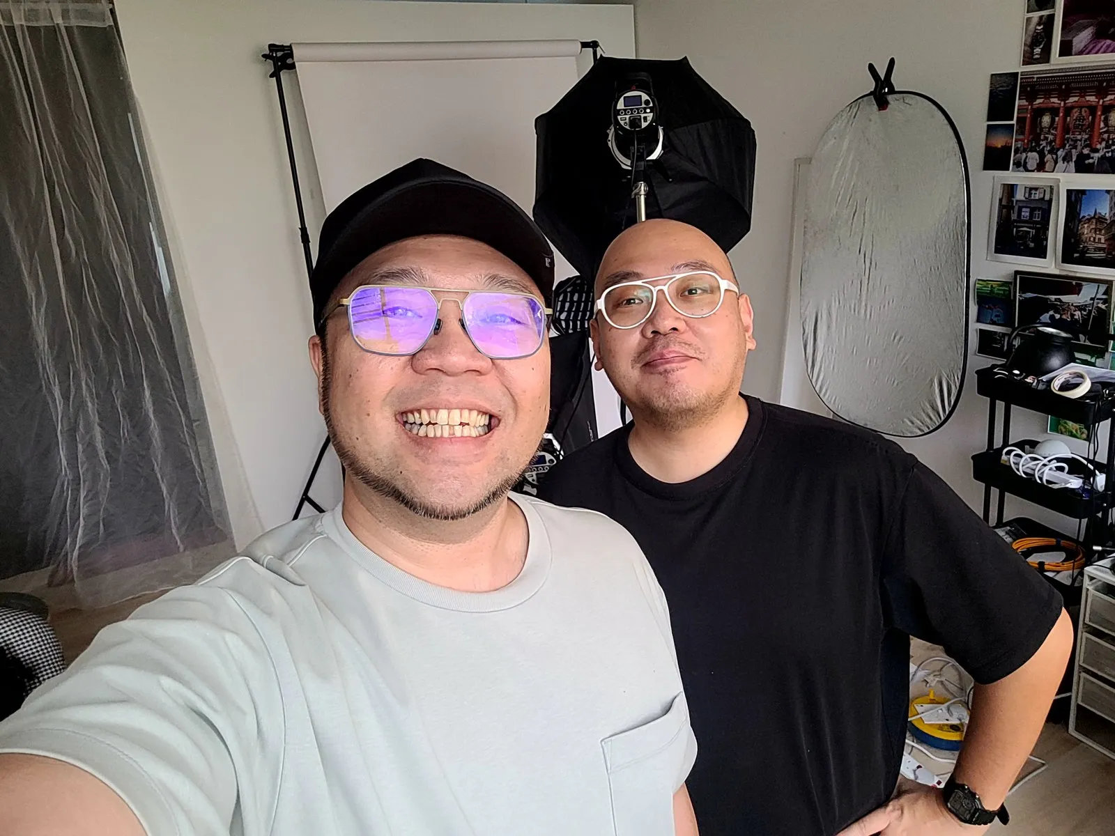 Selfie with a friend in a studio