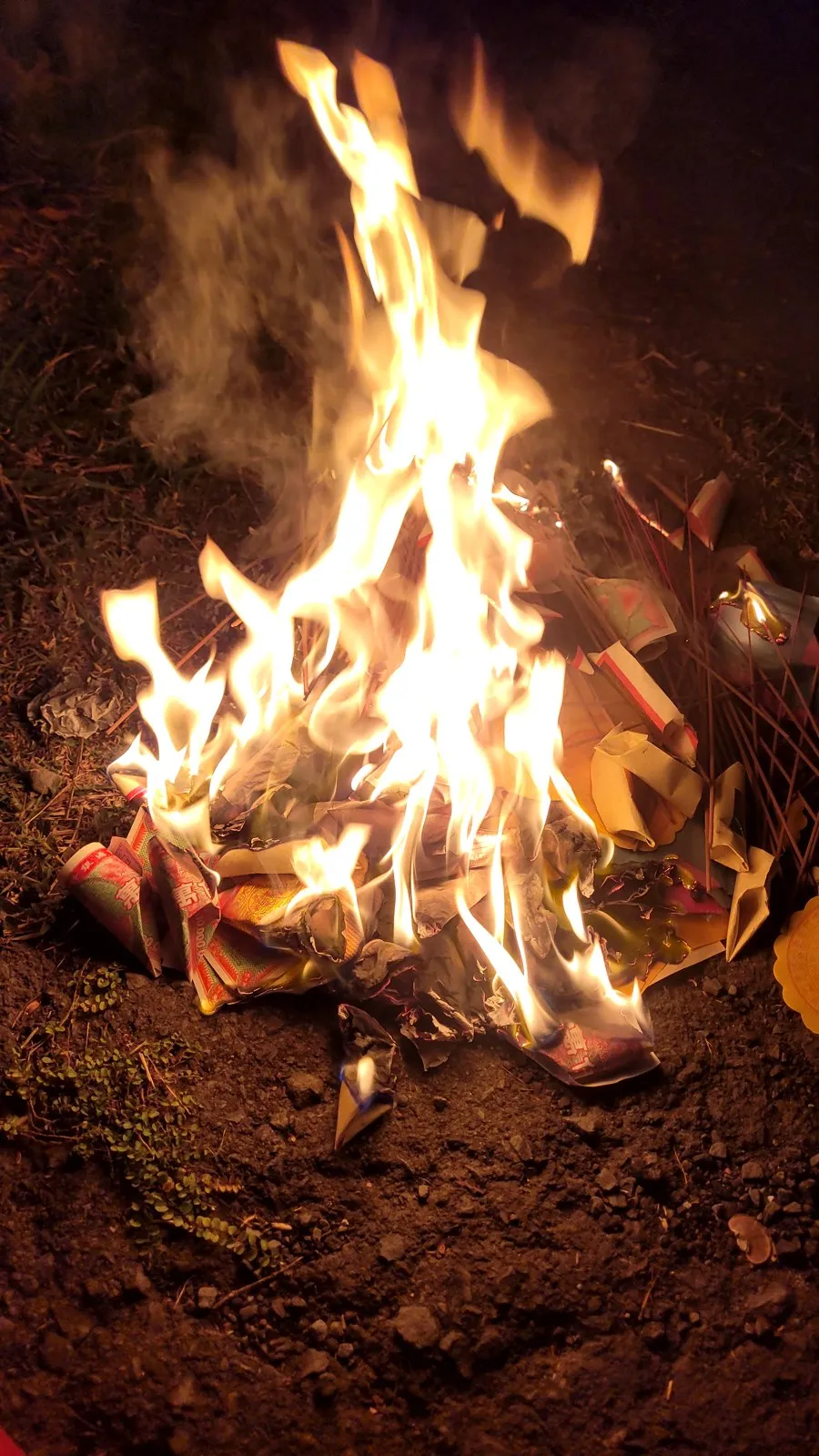 Offerings burning in a small fire