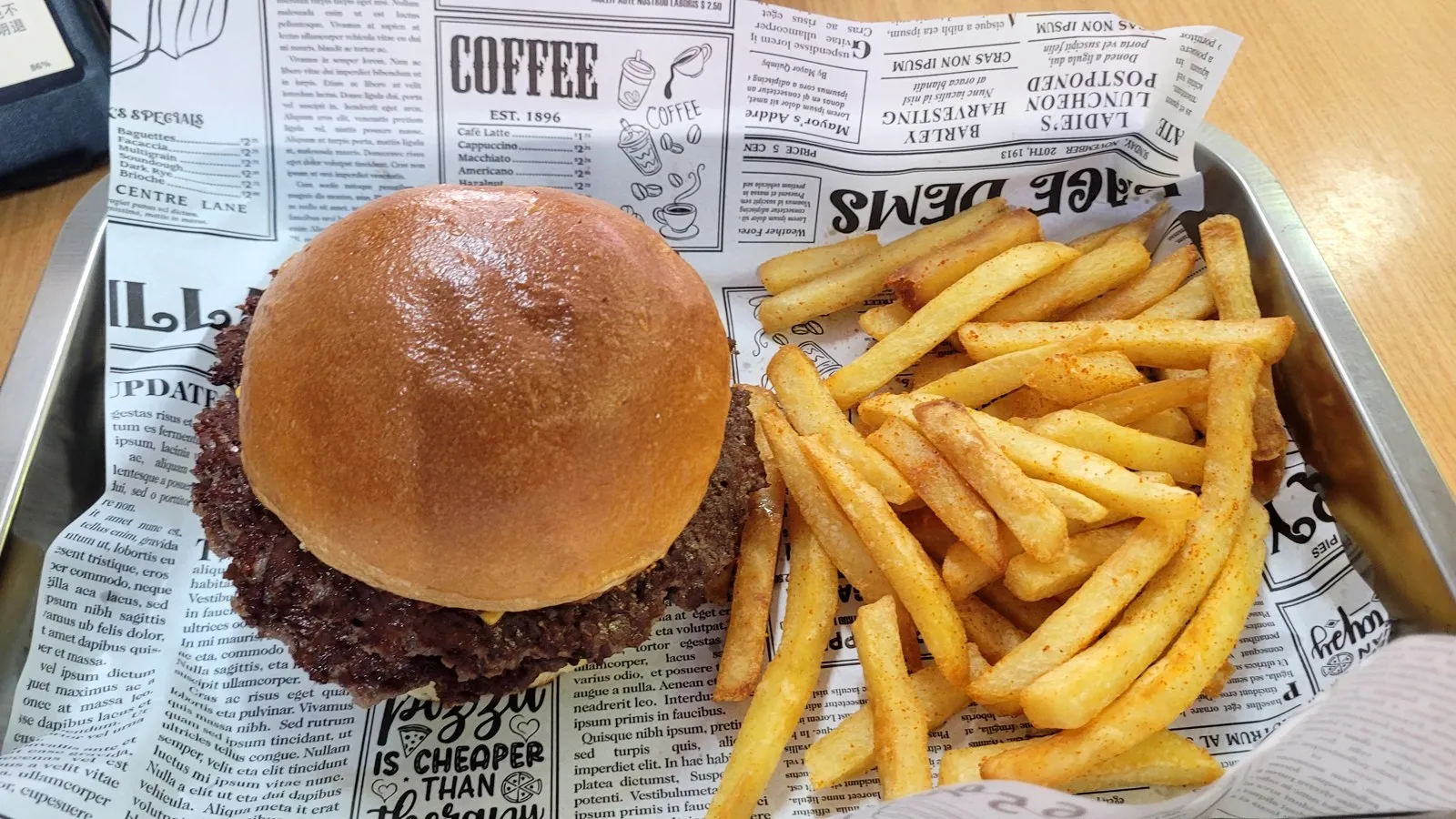 A burger and fries