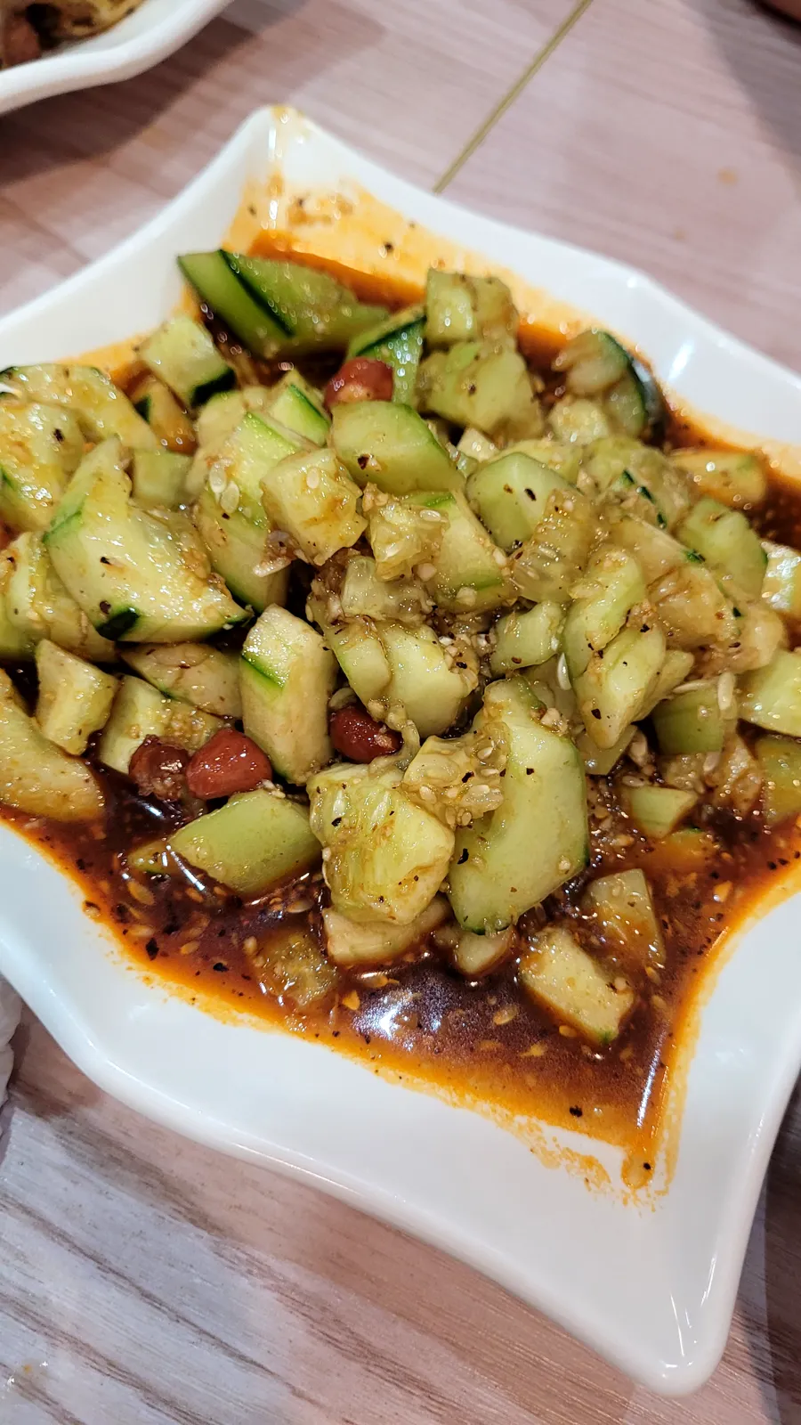 Smashed cucumber salad in chilli oil