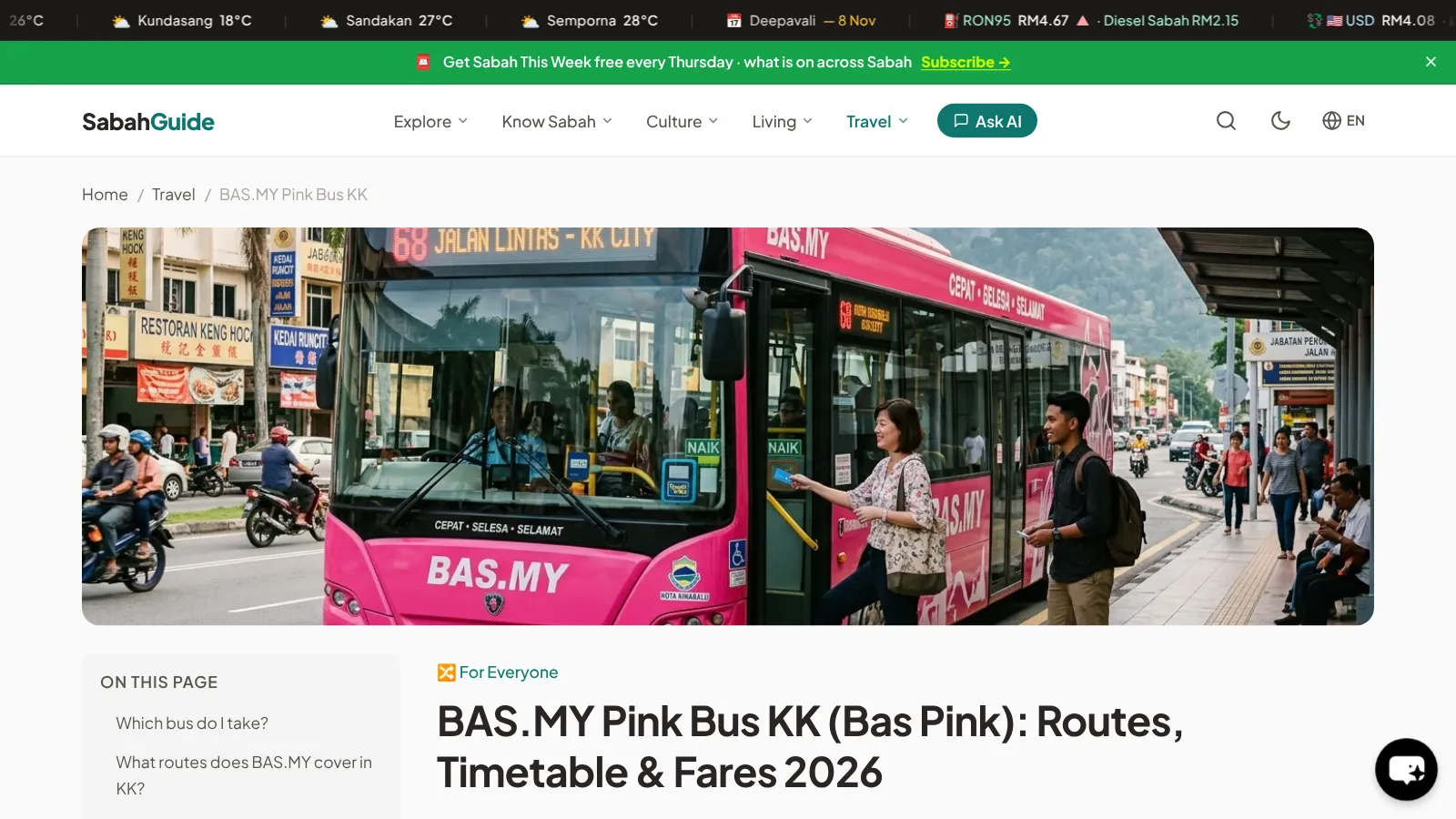 SabahGuide's Pink Bus route finder page