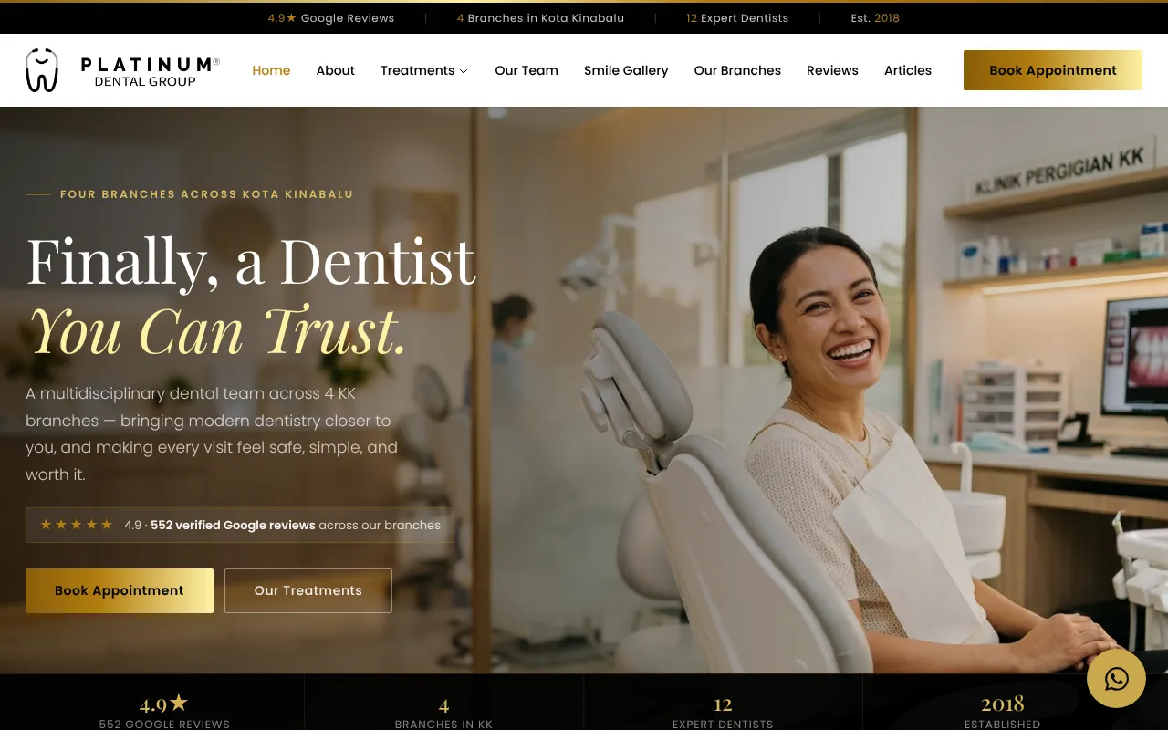 A dental group's new homepage