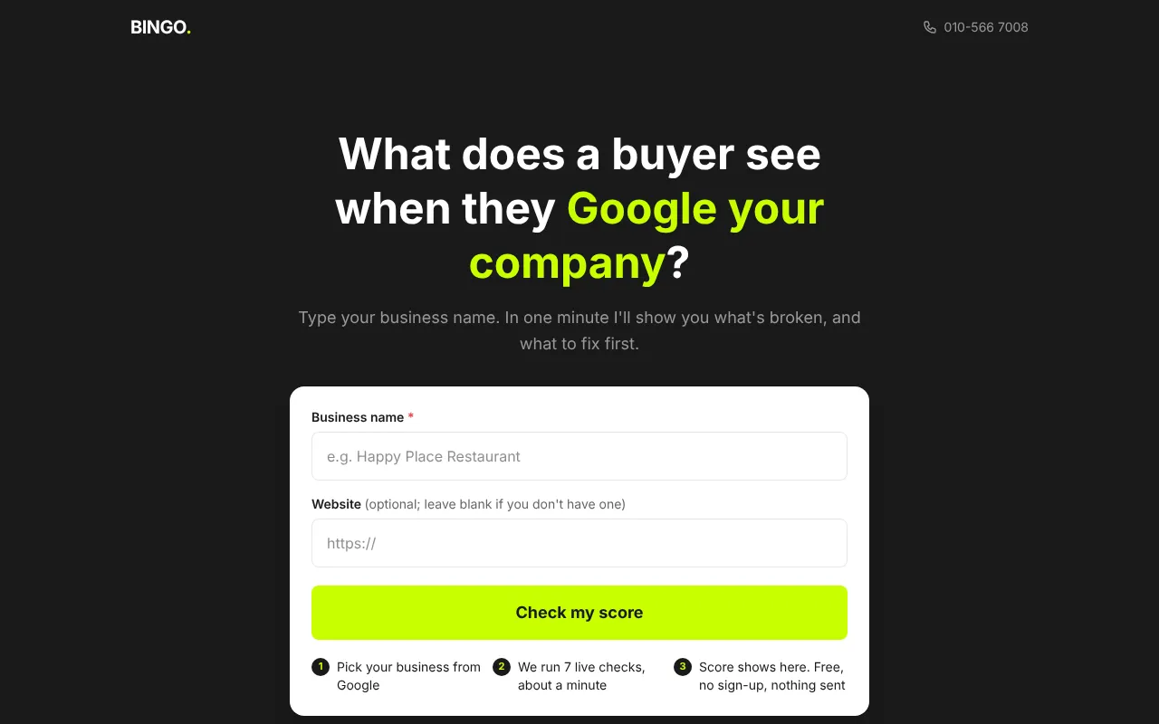 Bingo's free audit tool
